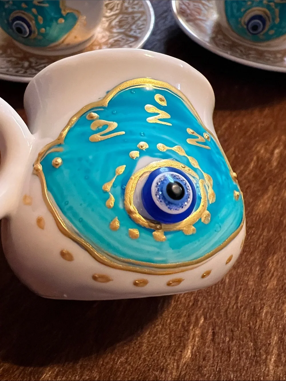 Decorative Blue Evil Eye Espresso Cup and Saucer Set - 9pc